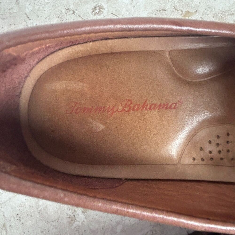 Tommy Bahama Mens Shoes  9 Brown Leather Loafers Brooks Bay Woven Vamp - Picture 9 of 11
